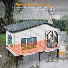 Weatherproof Heated Outdoor Cat House w/ Heated Pad, Insulated Shelter