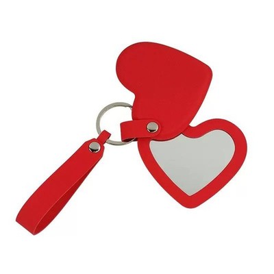 Portable Heart Rotating Mirror PU Leather Slide Cover Pocket Makeup Mirror