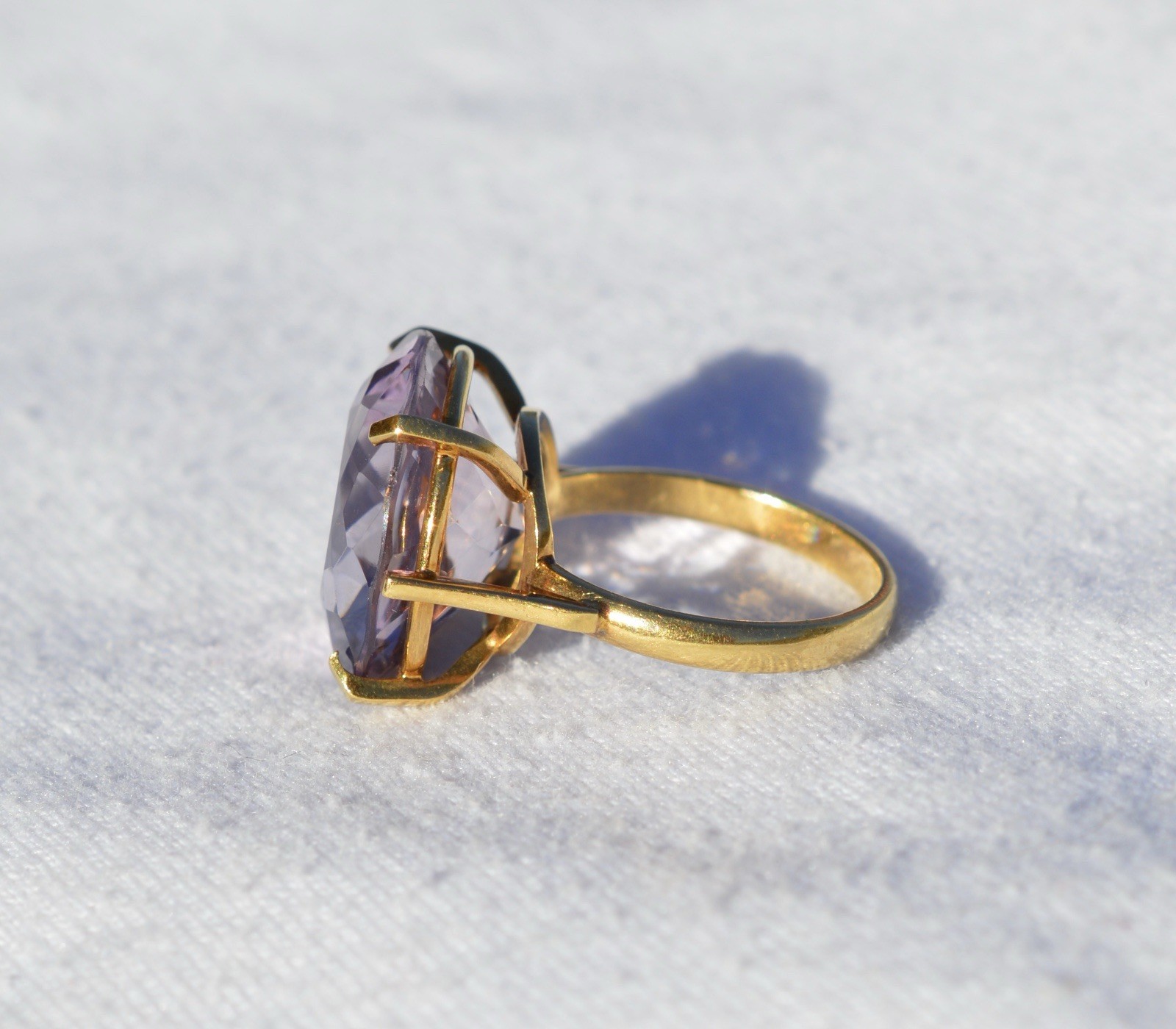 18k Solid Yellow Gold Ring, Round Cut Natural Ame… - image 3