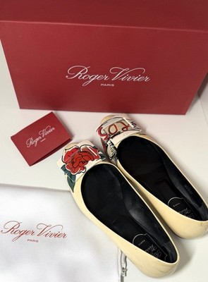 NEW Roger Vivier Tattoo Patent Floral,Ballet Flats US 6