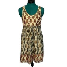 Free People Studded Metallic Paisley Ikat Racerback Babydoll Mini Dress Size 4