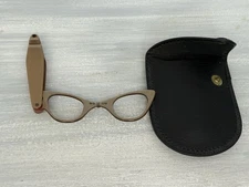 Vintage Folding Cat Eyeglasses Lorgnette Opera Mid Century (NO LENSES) + Case