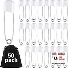 50 Pieces Diaper Pins Baby Safety Pins 2.2 Inch Plastic Head Cloth Diaper White