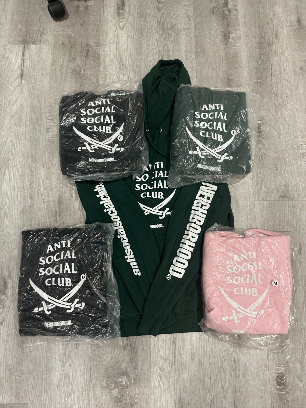 ASSC x Neighborhood Hoodie 6IX Black Green Pink S M anti social social club