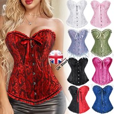 Womens Overbust Sweetheart Lace Up Plastic Bones Corset Basque Bustier Boned Top