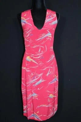 Robe En Soie Rayonne Florale Rouge Vintage Française Années 1970 Taille 6-8 - Photo 1/4