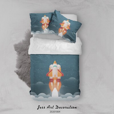3D Rocket Space Illustration Quilt Cover Set Bedding Sets Pillowcases Queen 29