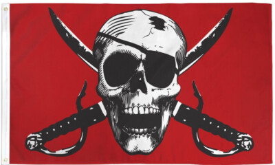 Crimson Pirate Flag 3x5 Jolly Roger Skull Red Pirate Flag 75D Ultrabreeze