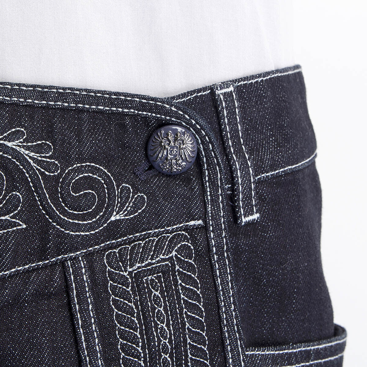 65536 auth CHANEL dark blue 2015 SALZBURG EMBROIDERED DENIM Shorts Pants 38  S