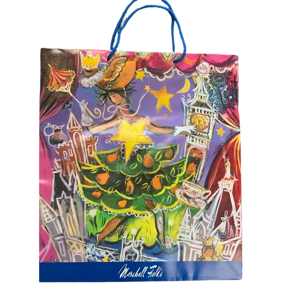 Marshall Field's Shopping Gift Bag Christmas Stripe Art Music Bear 80's 90 Set 8 - Image 3 of 4