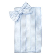 Men's Powder Blue Poly Woven Bow Tie and Cummerbund Set