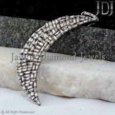 Natural Baguette Diamond 925 Sterling Silver Half Moon Cresent Charm Pendant