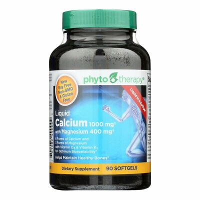 Phyto Therapy Liquid Calcium with Magnesium Softgel Supplement 1000 mg 90 Count