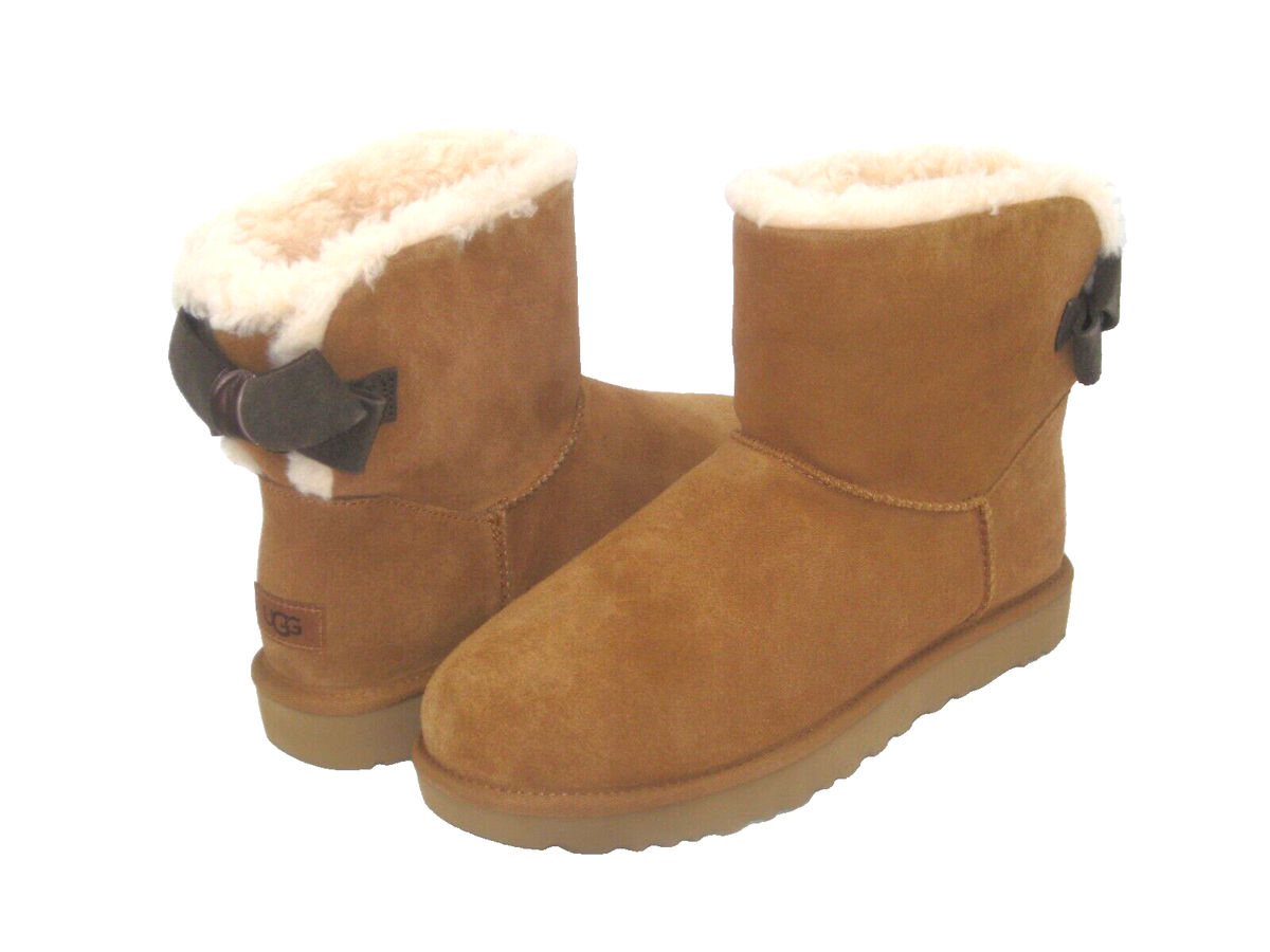 UGG MINI BAILEY SUEDE BOW BRILLIANT WOMEN BOOTS CHESTNUT US 11 /UK