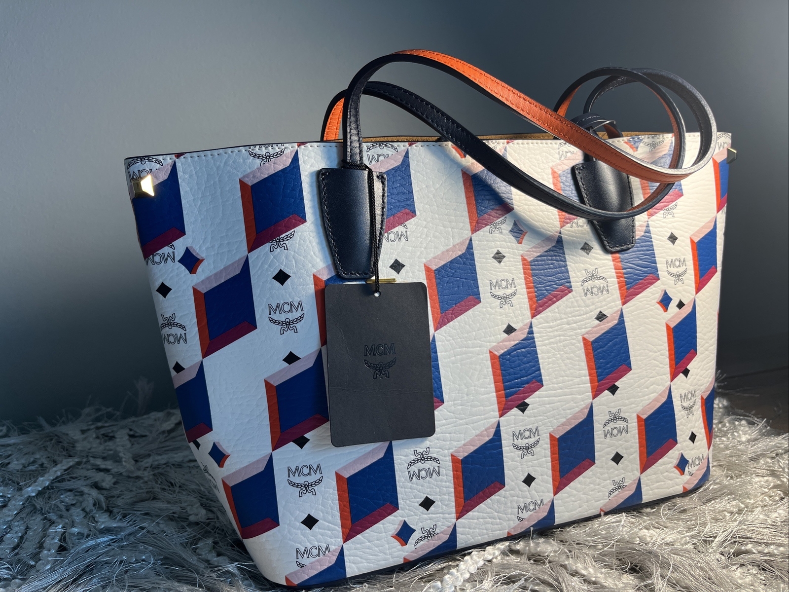 MCM SMALL DIAMOND PRINT COATED CANVAS SHOPPER TOTE BAG - HANDBAG | New With tags