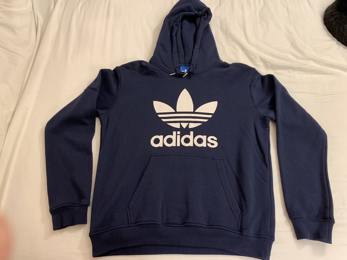 Adidas Trefoil hoodie sweatshirt Men's Large navy blue white