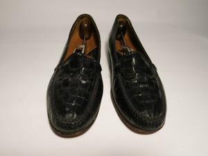 Black Woven Leather Loafers 