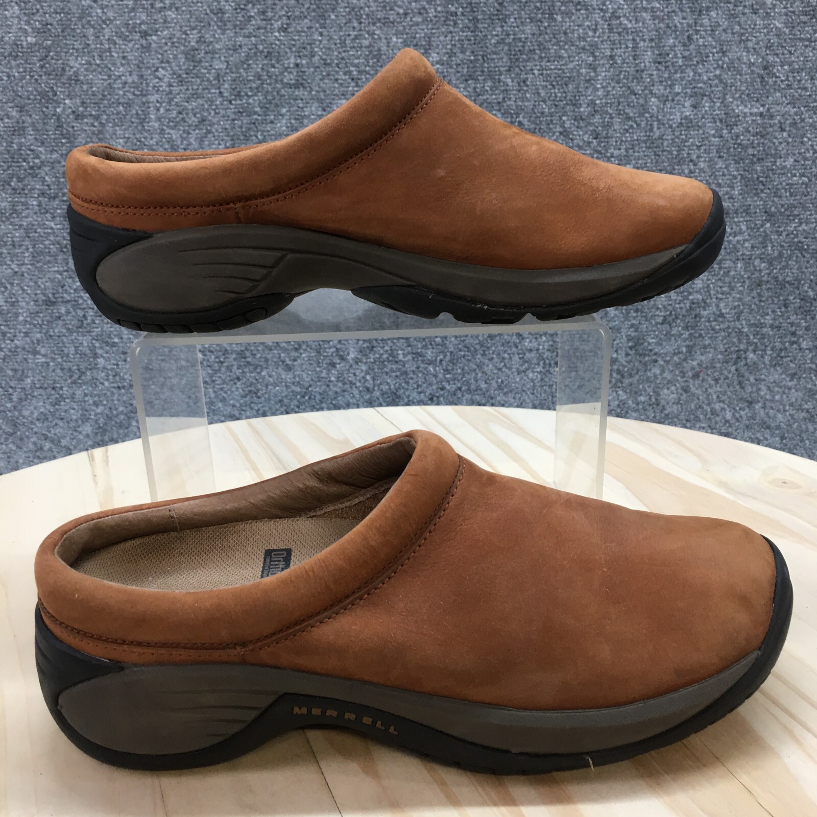 Merrell Womens Size 6.5 Brown Dune Leather Round Toe Slip On Comfort Clogs-image