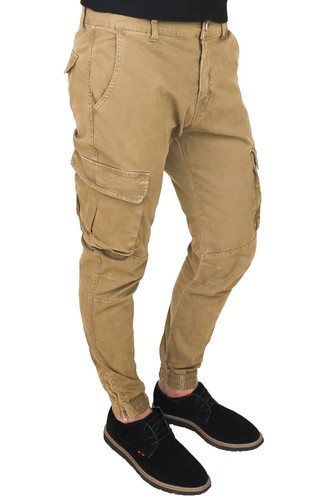 PANTALONE UOMO CARGO BEIGE SLIM FIT JEANS CON TASCHE LATERALI da 42 a 60 |  eBay