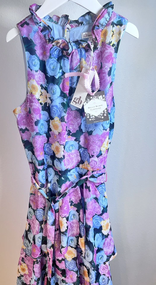 GB Niñas Vestido Gianni Bini 12 Rosa Azul Floral Sin Mangas Boda Verano $69 Foto 2 de 4