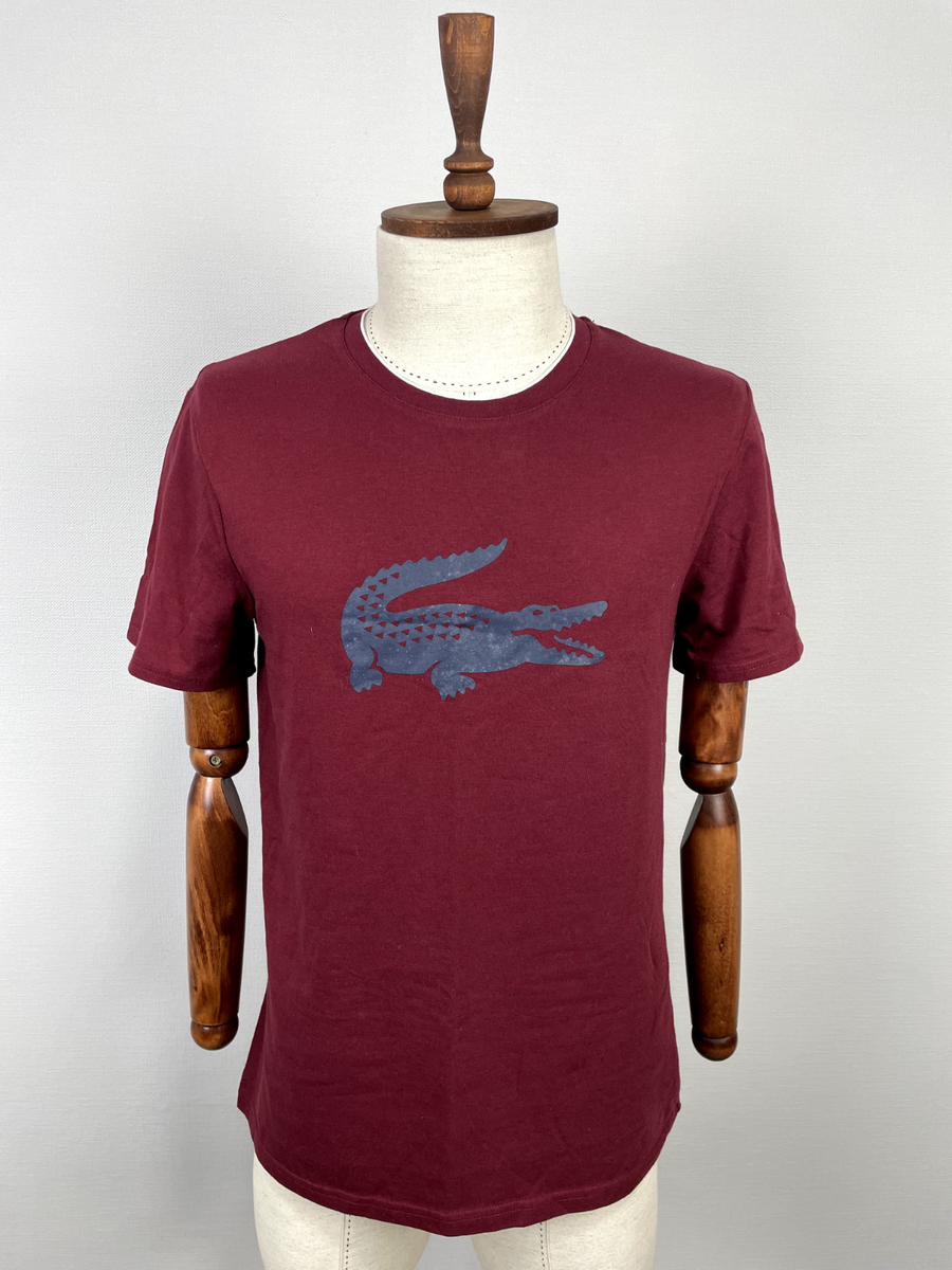 Lacoste Burgundy Sleepwear Big Logo Short Sleeve Men's T-Shirt Sz