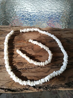 White Hawaiian Chipped Puka Sea Shell Necklace Choker and