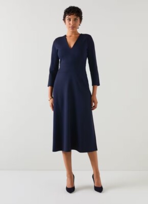 LK Bennett Dr Lauren Navy V-Neck Viscose Midi Dress UK 6 New UVP 179£