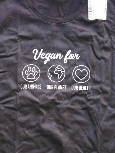 Camiseta Novio "Vegano para Nuestros Animales, Nuestro Planeta, Nuestra Salud" Nueva Con Etiquetas - Imagen 2 de 6