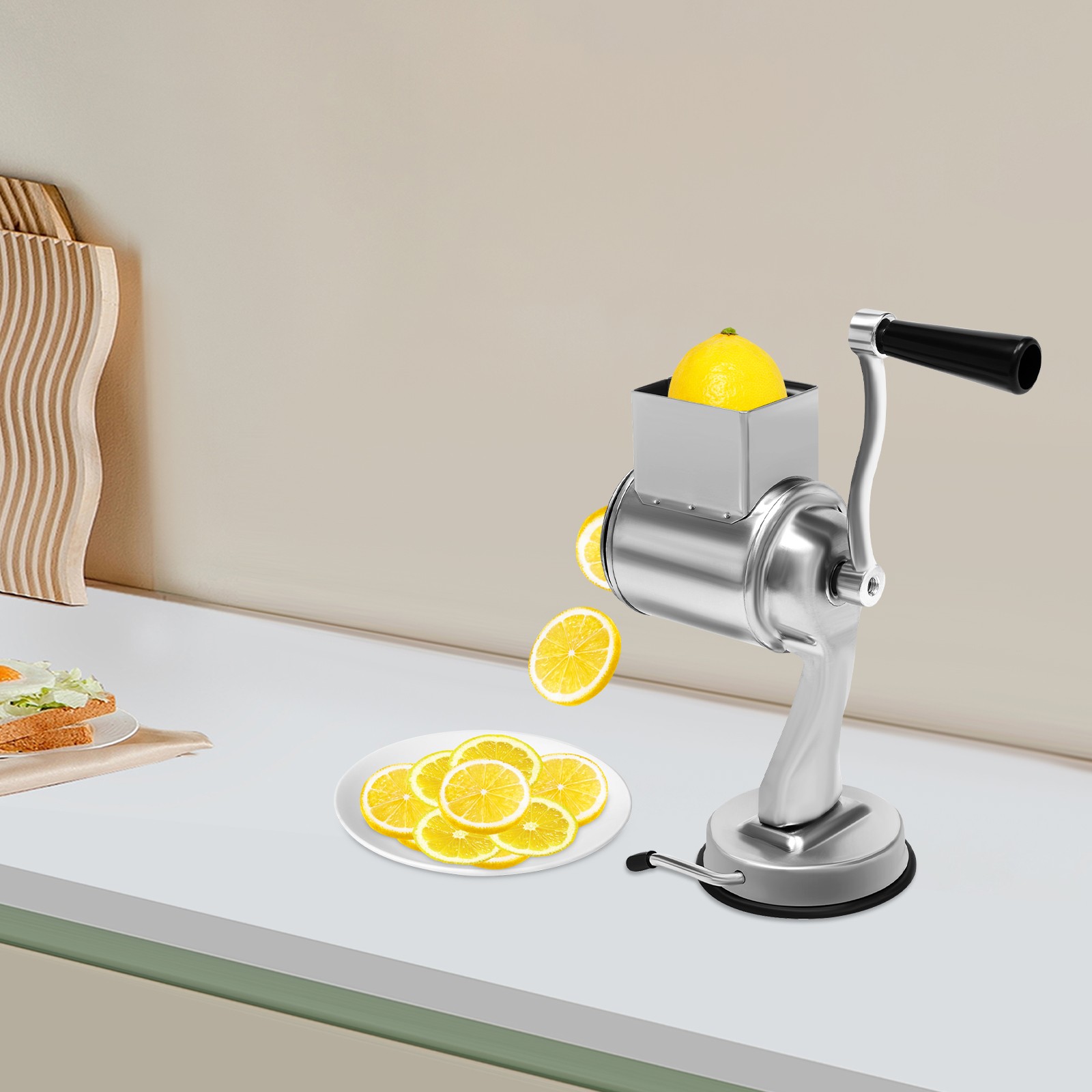 Metal Rotary Fruits Grater Hand Drum Slicer Crank Vegetable Chopper 5 Blades