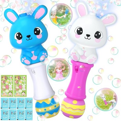 Easter Bunny Bubble Wand 2 Pack, Automatic Bubble Machine Gun for Kids, Light Up
