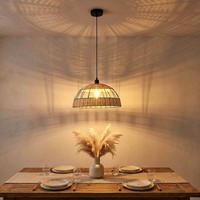 Pendelleuchte Esszimmerleuchte HäNgelampe Led Rattan Natur Metallgitter Schwarz