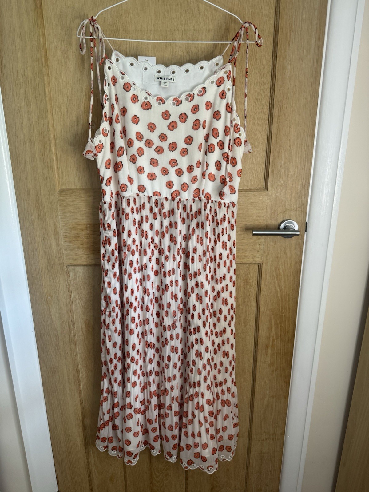Whistles Salome Lenno Dress Poppy UK 14 White Red Midi Pleated RRP 189 No Belt image 10
