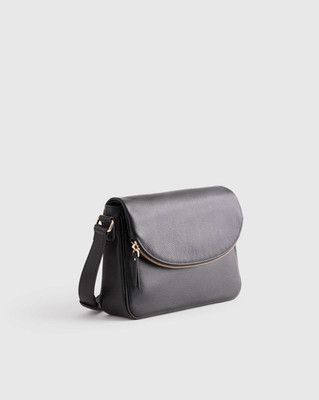 Quince Women Italian Leather Foldover Crossbody Black Bags One Size