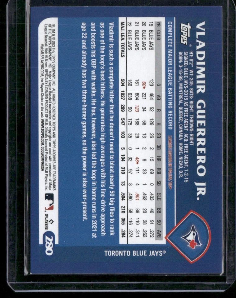 2023 TOPPS ARCHIVES VLADIMIR GUERRERO JR. TORONTO BLUE JAYS #280 - Image 2 of 2