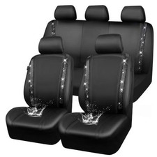Leather Bling Diamond Car Seat Covers Shining Full Set Black Diamond