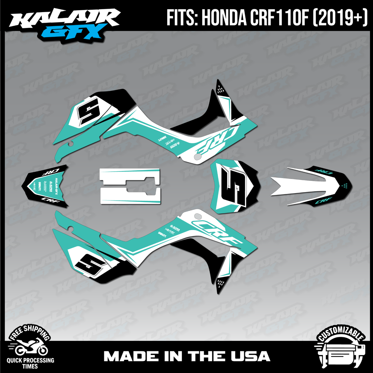 Graphics Kit for HONDA CRF110F CRF110 (2019-2024) Venom- Teal | eBay