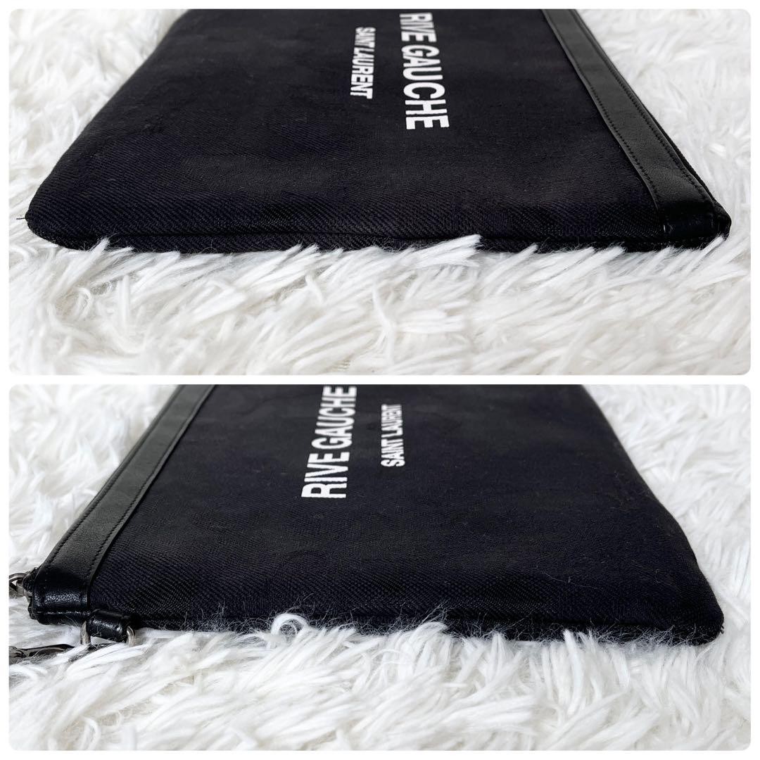 Borsa pochette Saint Laurent Rive Gauche mimetica tela pelle nera