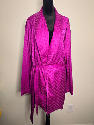 Savage Fenty Women's Satin Logo Robe Size M Purple Geometric Tie Belted