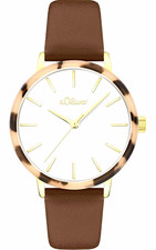 s.Oliver Damen Armbanduhr Quarz Analog Lederarmband Braun Weiß Gold Ref …