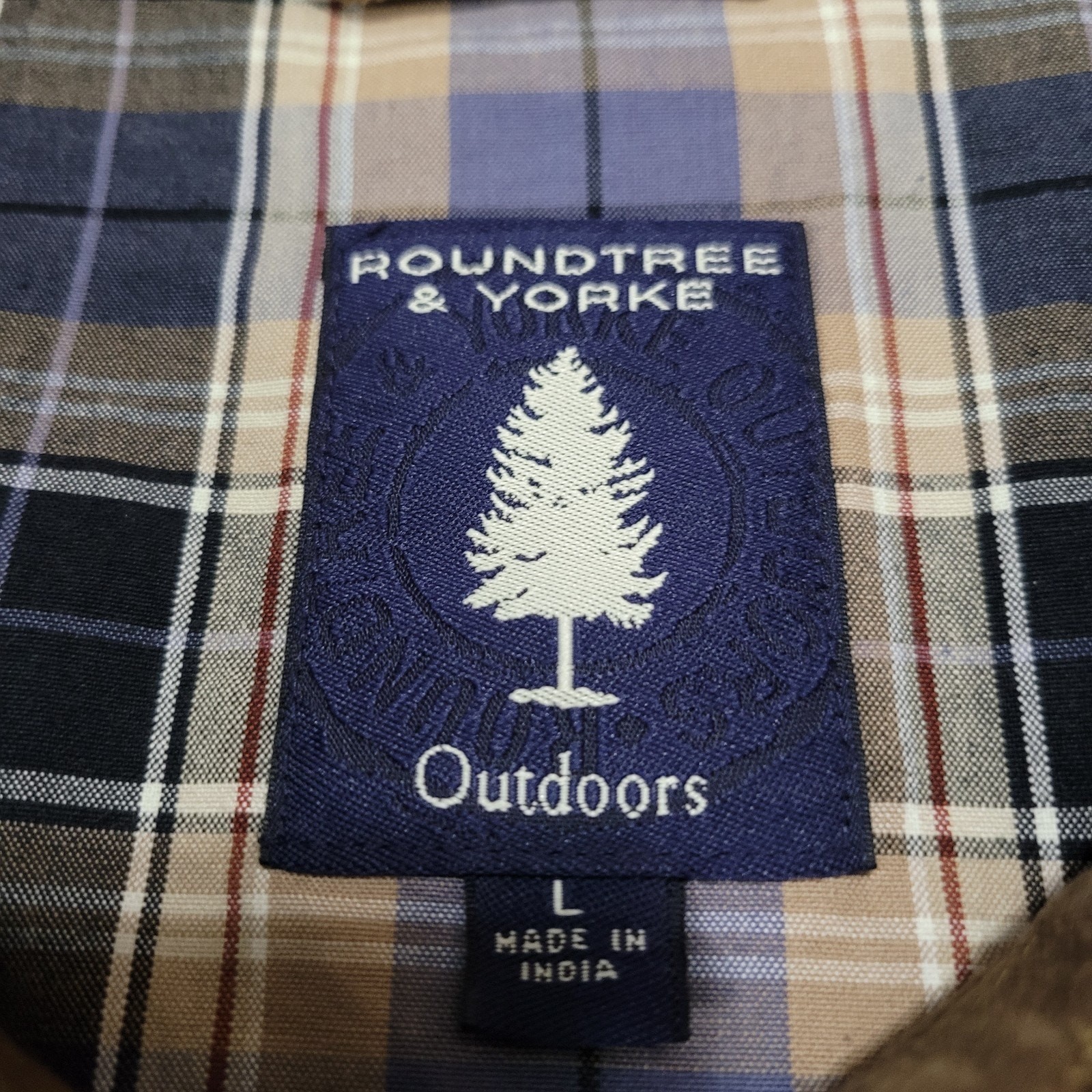 Roundtree & Yorke Large Mens Brown Jacket Blue/Beige Plaid Flannel Lining - second product detail image