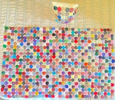 Vintage Yo Yo Quilt Throw And Pillow 42X67inch With Backing Handmade Cottagecore