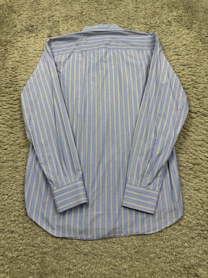 Camisa Barneys New York Hombre Mediana Azul Rayas Carrera Abotonada Hecha en Italia Foto 2 de 4