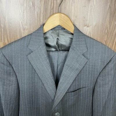Austin Reed 2 Piece Suit Mens 42R 34x30 Brown Blue Striped Wool Double Vented