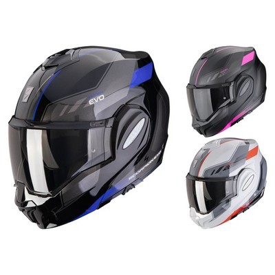 Scorpion Flip up Helmet Exo-Tech Evo Socius Motorcycle with Sun Visor & Pinlock