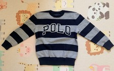 Polo Ralph Lauren Kids Crewneck Striped Cotton Sweater Navy Grey Sz 5