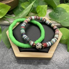 2 PC Set Heishi 7 Plus Stretch Bracelet Polymer Clay Beads Stone B8171