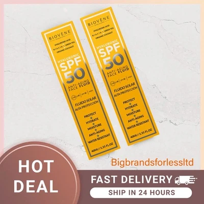 Biovene Hyaluronic Organic Coconut SPF 50 Anti-Aging Face Fluid 40 Ml X 2 RRP£36