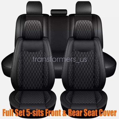 Full 5-Seats Set Protectors For Fits Honda Accord Black Leather Car Seat Covers