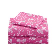 Kids Sheet Twin Size, Twin Sheet with Pink Bow Pattern Breathable Silky Soft ...