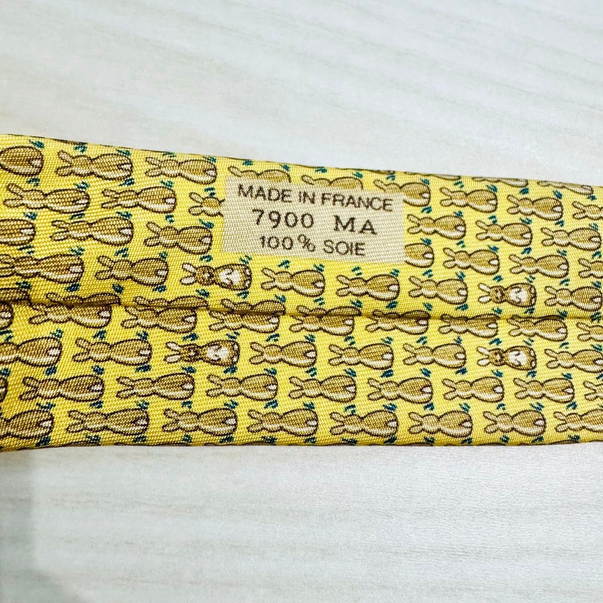 HERMES Tie 100 Silk Yellow Rabbit Pattern Business thumbnail 8